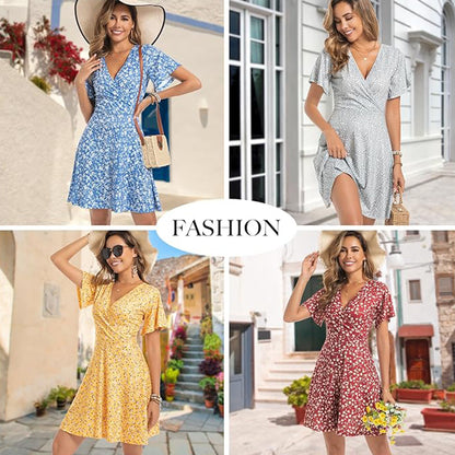 3-Pack Women’s Floral Wrap V-Neck Midi Sundresses