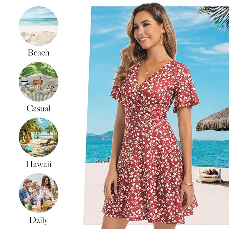 3-Pack Women’s Floral Wrap V-Neck Midi Sundresses