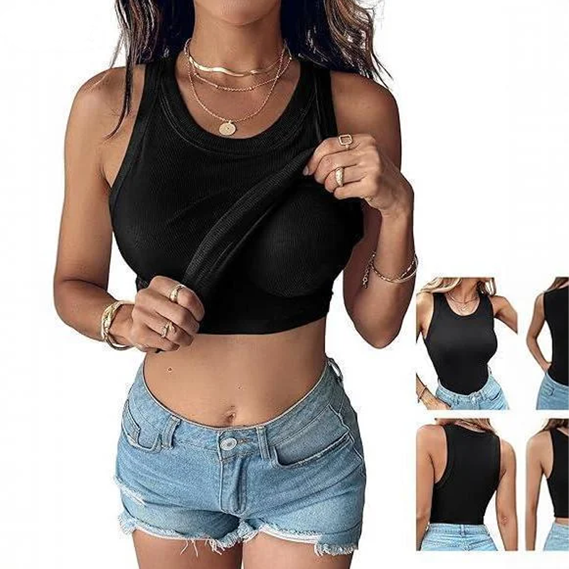 Built-in Bra Tank Top Ribbed Racerback Tops Women Going Out Tops Everyday Basic Tanks Padded Tops
