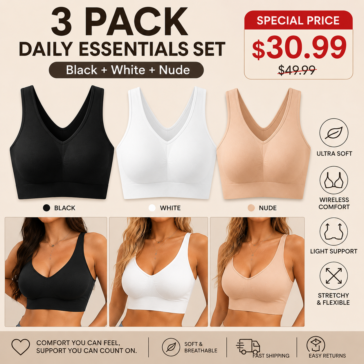 Wireless Womens Comfortable Wireless Bras Push Up Bralettes Seamless Tshirts Bras Deep V Everyday Bras