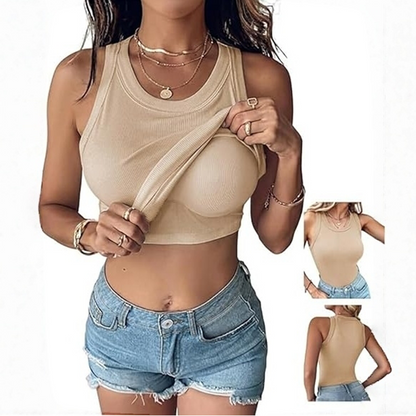 Built-in Bra Tank Top Ribbed Racerback Tops Women Going Out Tops Everyday Basic Tanks Padded Tops