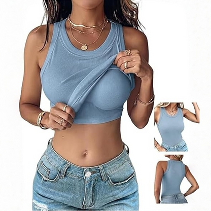 Built-in Bra Tank Top Ribbed Racerback Tops Women Going Out Tops Everyday Basic Tanks Padded Tops